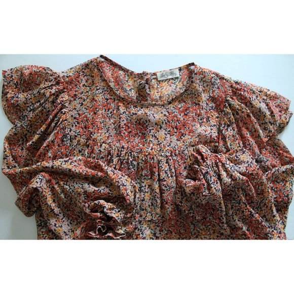 LoveShackFancy Ruffled Floral Sheer Blouse Size XS Red Black - Picture 6 of 8
